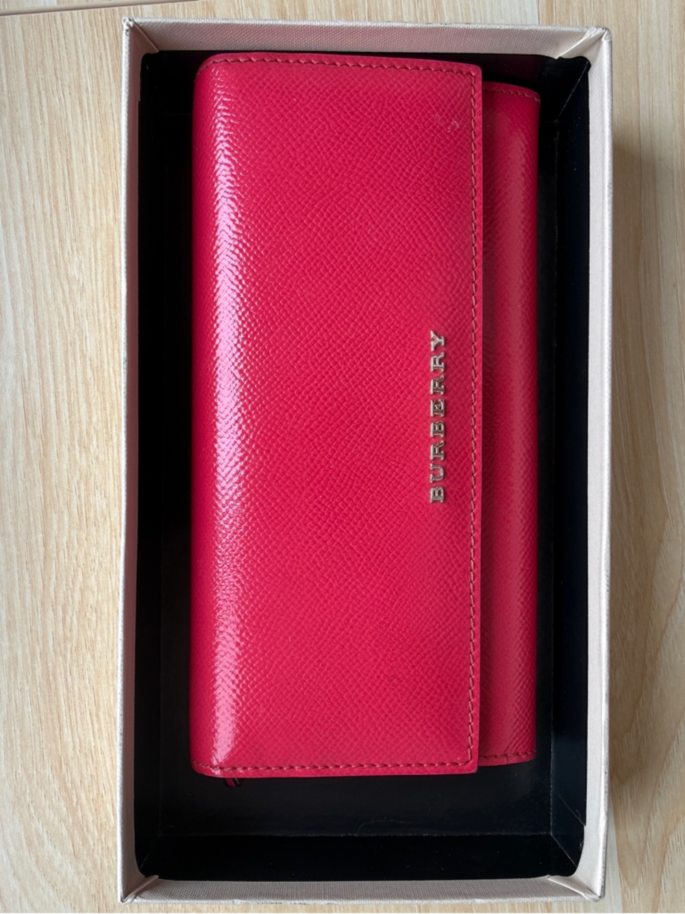 Burberry Red Saffiano Leather Wallet with Logo